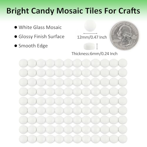 150g Glossy White Round Glass Mosaic Tiles for Crafts Bulk (5.29 Ounce)