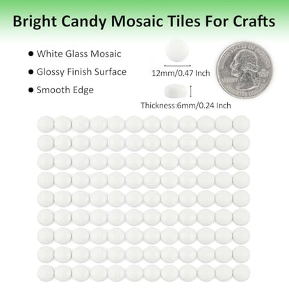 150g Glossy White Round Glass Mosaic Tiles for Crafts Bulk (5.29 Ounce)