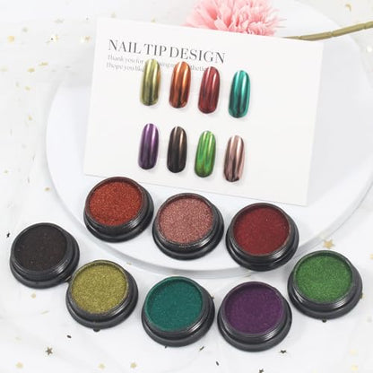 16 Jars Chrome Nail Pearl Powder Silver and Gold Mirror Iridescent Aurora Metallic Nail Pigment Pearlescent Mermaid Pigment Pearl Dust Kit (16 Count)