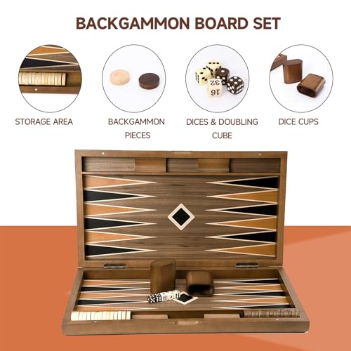 GSE Premium Wooden Inlay Backgammon Board Set (33 Count)