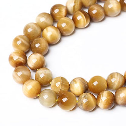 10mm 38pcs Natural Gemstone Gold Tiger Eye Beads Round Spacer Loose Beads for Jewelry Making DIY Bracelet Necklace 15" Inch (16 Count)
