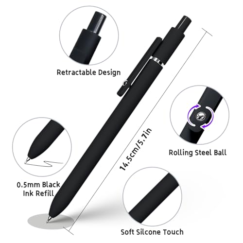 6 Pcs Gel Pens 0.5mm Quick Dry Black Ink Pens Fine Point Smooth Writing Pen (6 Count)