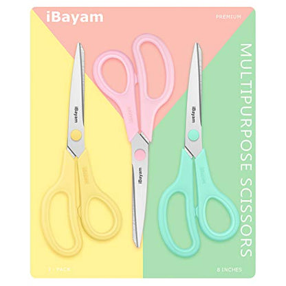 8.5" All Purpose Yellow Pink Teal Scissors for School Office Teacher (3 Count)