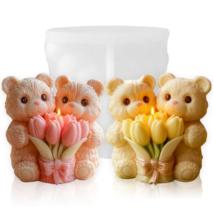 1 PCS Teddy Bear Tulip Silicone Candle Molds