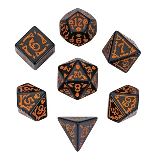 7 Die DND Dice Set Scary Pattern Polyhedral Dice Set with Dice Bag (7 Count)