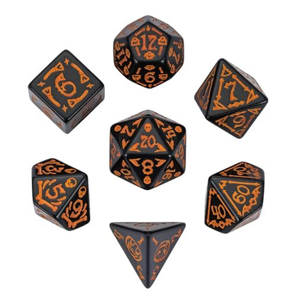 7 Die DND Dice Set Scary Pattern Polyhedral Dice Set with Dice Bag (7 Count)