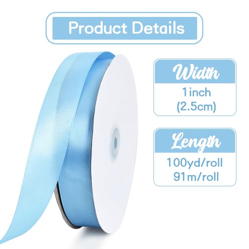 1 Inch x 100yds Light Blue Satin Ribbon for Crafts (300 Foot)
