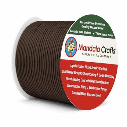 1mm Bistre Brown Cotton Waxed Cord for Jewelry Making (327 Foot)