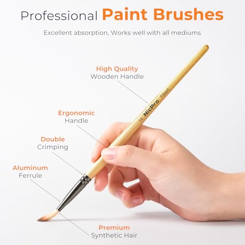 26pcs Professional Paint Brush Set with Palette Knife & Canvas Roll (26 Count)