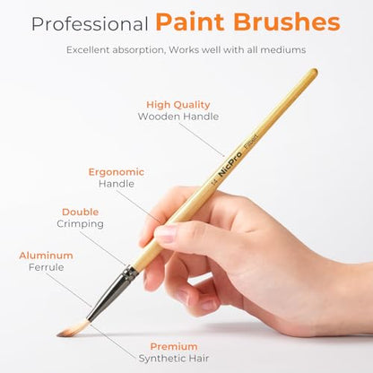 26pcs Professional Paint Brush Set with Palette Knife & Canvas Roll (26 Count)