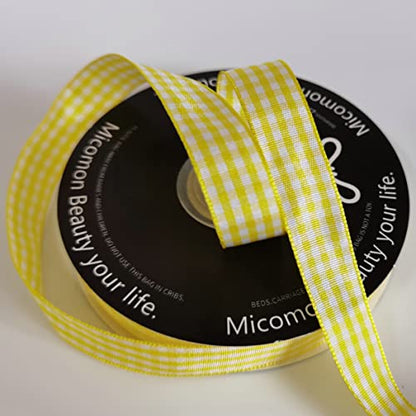 Yellow Gingham Plaid Checked Ribbon 25 Yards Each Roll 100% Polyester (75 Foot)