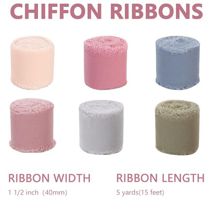 6 Rolls Morandi Set Chiffon Ribbon 1 1