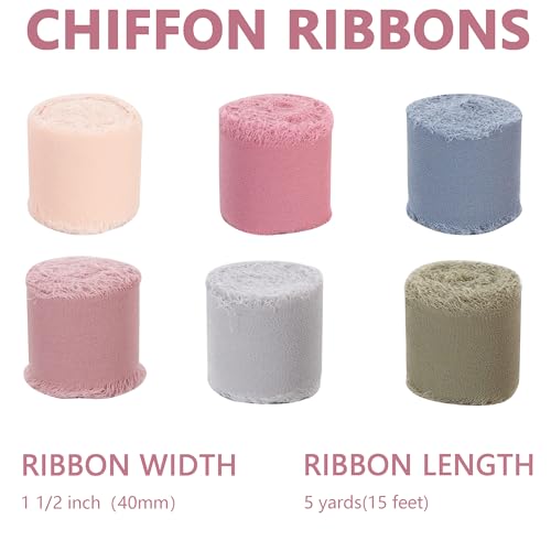 6 Rolls Morandi Set Chiffon Ribbon 1 1