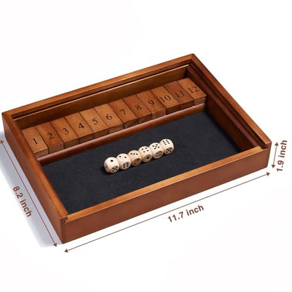 Shut The Box Dice Game Wooden Board Table Math Game for 2 Players and Up