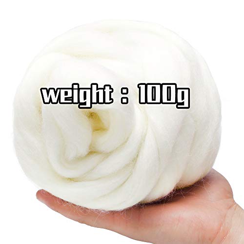 3.53oz Needle Felting Wool Roving for Needle Felting White Felting Wool (3.53 Ounce)