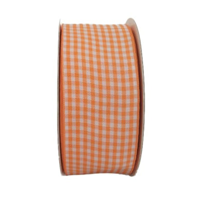 1.5 Inch Orange and White Woven Edge Plaid Chekered Ribbon 100% Polyester Gingham Ribbon 25 Yards Each Roll for Halloween Thanks