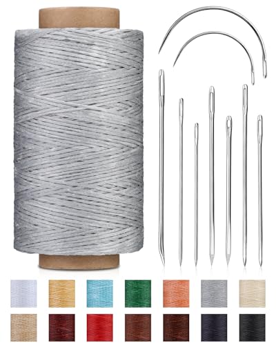218 Yards Waxed Thread Waxed Leather Thread with Heavy Duty Sewing Needles (10 Count)
