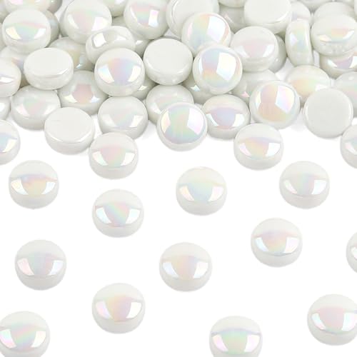 150g Iridescent White Round Glass Mosaic Tiles for Crafts Bulk (5.29 Ounce)