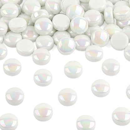 150g Iridescent White Round Glass Mosaic Tiles for Crafts Bulk (5.29 Ounce)