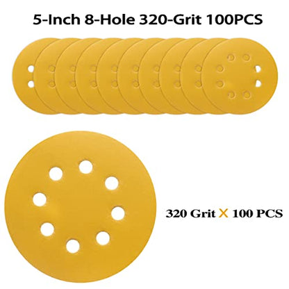 100PCS 5 Inch Sanding Discs 320 Grit Random Orbit Sander Sandpaper (100 Count)