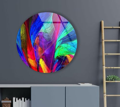 31.5''(80cm) Diameter Neon Colors Abstract Round Glass Wall Art Tempered Glass Printing Wall Decor Large Wall Art Wall Hangings