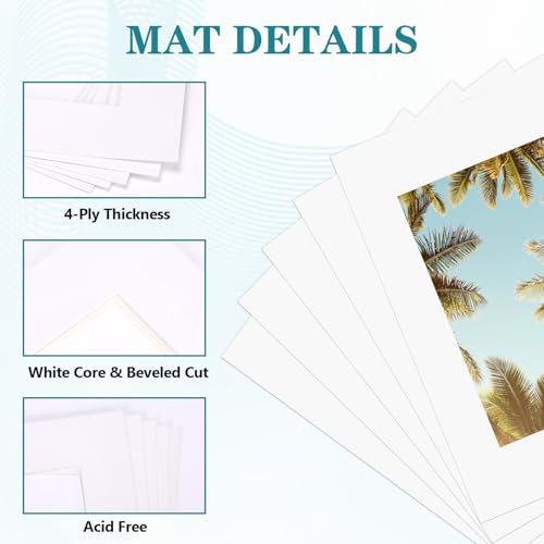 11x14 White Picture Mats with Core Bevel Cut Frame Mattes for 8x10 Pictures