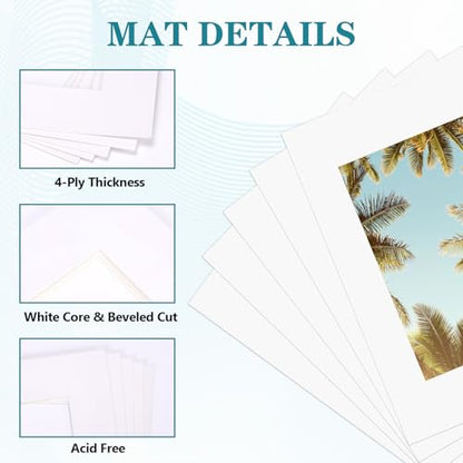 11x14 White Picture Mats with Core Bevel Cut Frame Mattes for 8x10 Pictures