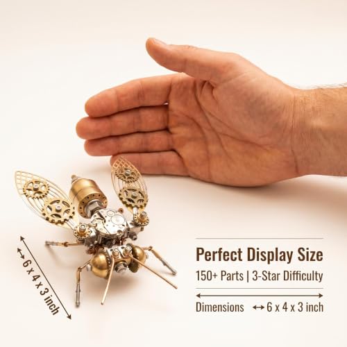 Mechanical Metal 3D Bumblebee Model Kits Puzzle for Adults Insect Steampunk Assembly DIY 150+Pcs 3 Hours Build Time Desk Decor Christmas & Birthday Gift for Hobbyists Men (150 Count)