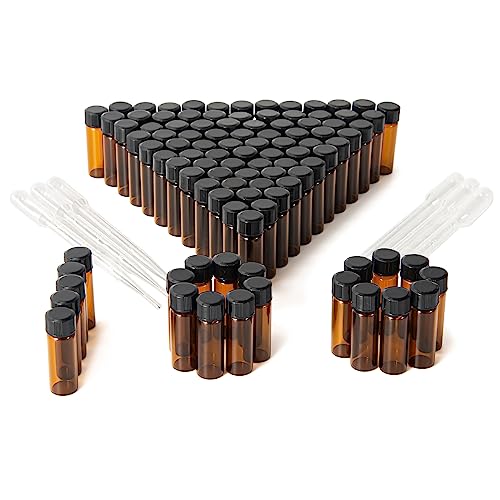 4ml Amber Small Glass Vials 100pcs with Screw Caps (100 Count)