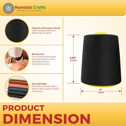 20S 2 Black Polyester 4 Pack of Serger Threads Cones (72000 Foot)