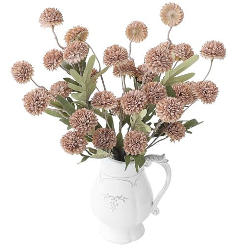 6pcs Light Taupe Faux Silk Mums Artificial Flowers (6 Count)
