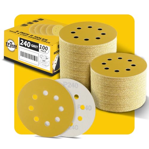 100PCS 5 Inch 240 Grit 125mm 8 Hole Sanding Discs Sandpaper (100 Count)