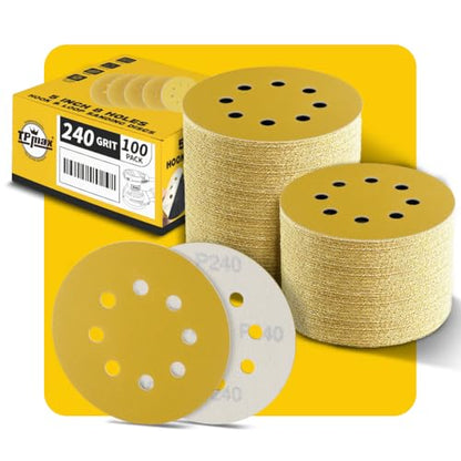 100PCS 5 Inch 240 Grit 125mm 8 Hole Sanding Discs Sandpaper (100 Count)