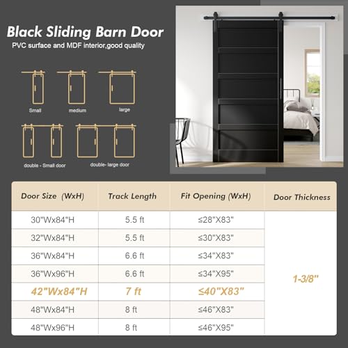 42x84 Barn Door Black with 7FT Hardware Kit Included