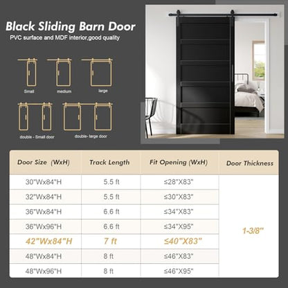 42x84 Barn Door Black with 7FT Hardware Kit Included