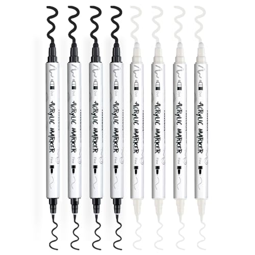 4 Black and 4 White Paint Markers Bold and Fine Dual (8 Count)