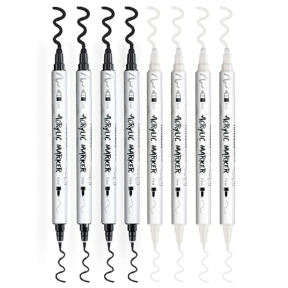 4 Black and 4 White Paint Markers Bold and Fine Dual (8 Count)