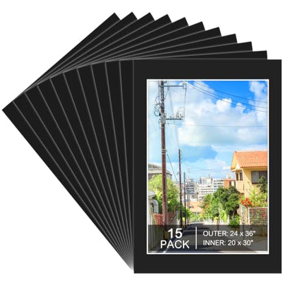 15 Pack Black Picture Mats 24x36 for 20x30 Photos
