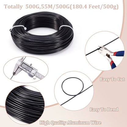 180 Feet 12 Gauge Aluminum Wire Black Bendable Metal Craft Wire for Beading Jewelry Craft Making (180 Foot)
