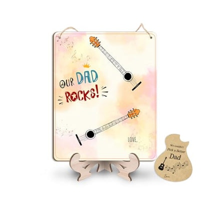 DIY Our Dad Rocks Guitar Craft Plaque Baby Handprint Gifts for Dad Papa Musician Guitar Player