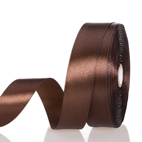 1 Inch Brown Solid Satin Ribbon for Gift Wrapping
