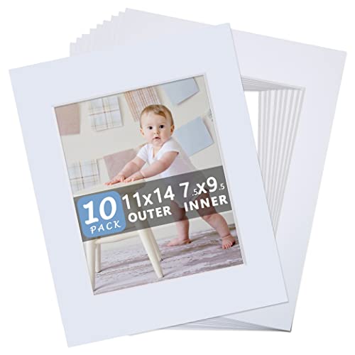 10 Pack Pre Cut 11x14 White Picture Mats for 8x10 Photos