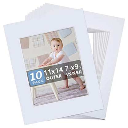 10 Pack Pre Cut 11x14 White Picture Mats for 8x10 Photos