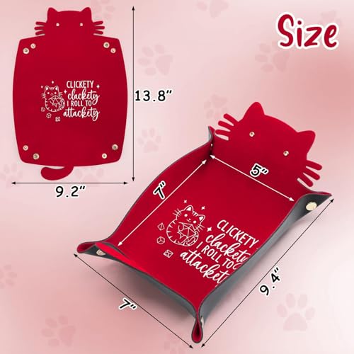Red Cats Dice Tray Novelty Cat PU Leather Rolling Dice Tray Portable Dice Holder Cute Cat Desk Organizer Funny Gift for RPG