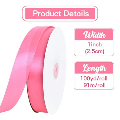 1 Inch x 100yds Dark Pink Satin Ribbon for Crafts