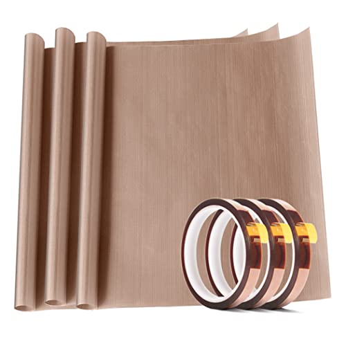 3 Pack PTFE Teflon Sheet 16 x 20" and 3 Rolls 10mm X 33m Heat Resistant Sublimation Tape for Heat Press Transfer Non Stick Paper Reusable Heat Resistant Craft Mat (6 Count)