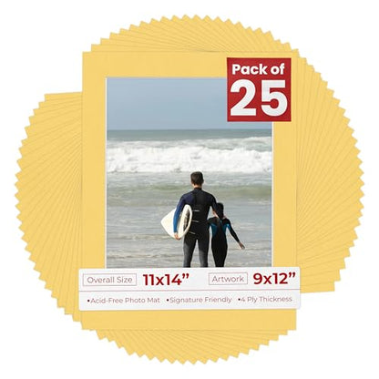 Pack of 25 Acid Free 11x14 Mats Bevel Cut for 9x12 Photos (25 Count)