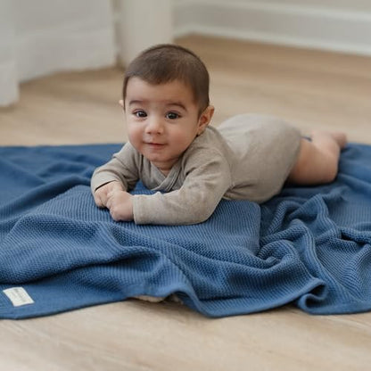100% Organic Cotton Heritage Knit Textured Baby Quilt Blanket for Boys