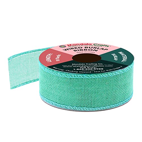 1.5 in Wide Turquoise Wired Burlap Ribbon for Crafts