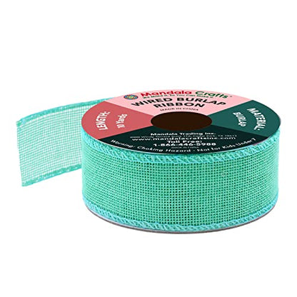 1.5 in Wide Turquoise Wired Burlap Ribbon for Crafts